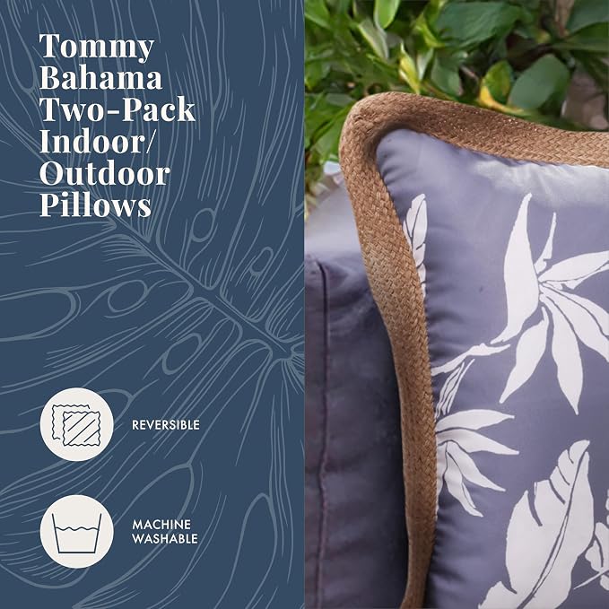Tommy Bahama 18" x 18" Indoor/Outdoor Pillows, Pack of 2, Navy | Water-Resistant, Fade-Resistant Cushions with Inserts, Reversible Covers For Patio, Poolside And Garden Seating