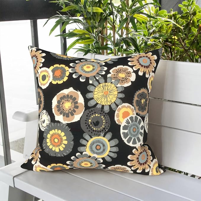 LVTXIII Outdoor Throw Pillows, Decorative Throw Pillows with Inserts, 20"x20" Square Pillows for Bed, Couch, Sofa and Patio Furniture, Set of 2, Black Yellow Crosby