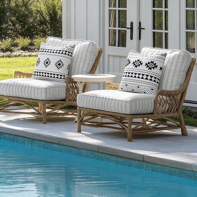Black White Outdoor Waterproof Pillow Covers 18x18 Inch Set of 2 | Morocco Tile Geometric Decorative Throw Pillow Cover, Boho Outdoor Cushion Cases for Patio Funiture Garden Couch Bench