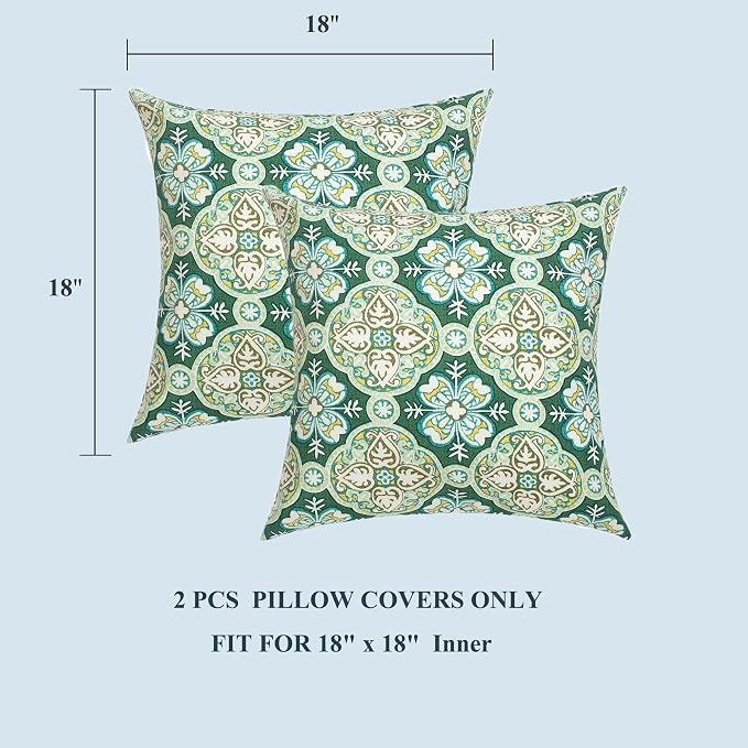 FUNHOME Outdoor Pillow Covers 18x18 Inch Pack of 2, No Insert-Green Medal | Square Throw Pillow Covers, Water-Repellent, Pillow Cases for Sofa Patio Couch Decoration
