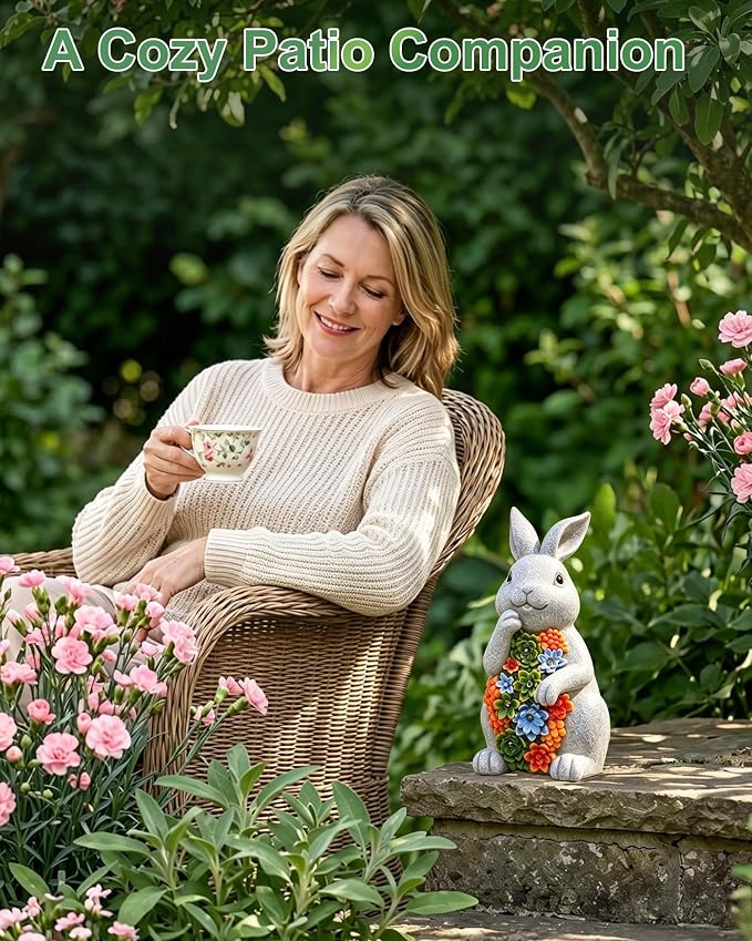 Nacome Solar Garden Outdoor Statues Bunny with Succulent | 7 LED Lights, Lawn Decor Statue for Patio, Balcony, Yard Ornament, Gifts for Mom Grandma Women