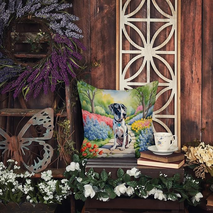 Caroline's Treasures Great Dane Spring Path Throw Pillow Machine Washable, Indoor Outdoor Decorative Pillow for Couch, Bed or Patio, 18Hx18W