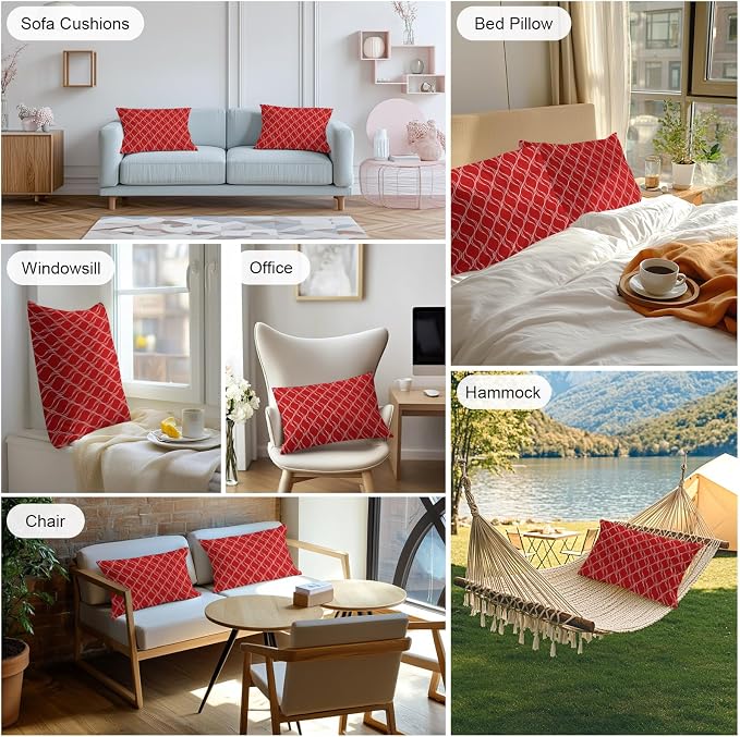 Red White Stripes Outdoor Pillow Covers 20x12 Inch Lumbar Pillow Covers Set of 2 Waterproof Decorative Throw Pillow Cases Simple Geometric Modern Monochrome Cushion Covers for Patio Furniture Garden