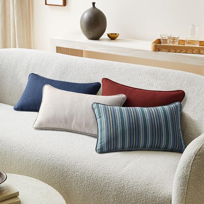 Unimatta Sunbrella Decorative Outdoor Water Repellent Throw Pillows with Inserts, Set of 4, 20" x12" Pillows for Patio, Backyard, Bed, Couch, and Patio Furniture, Spectrum Brick