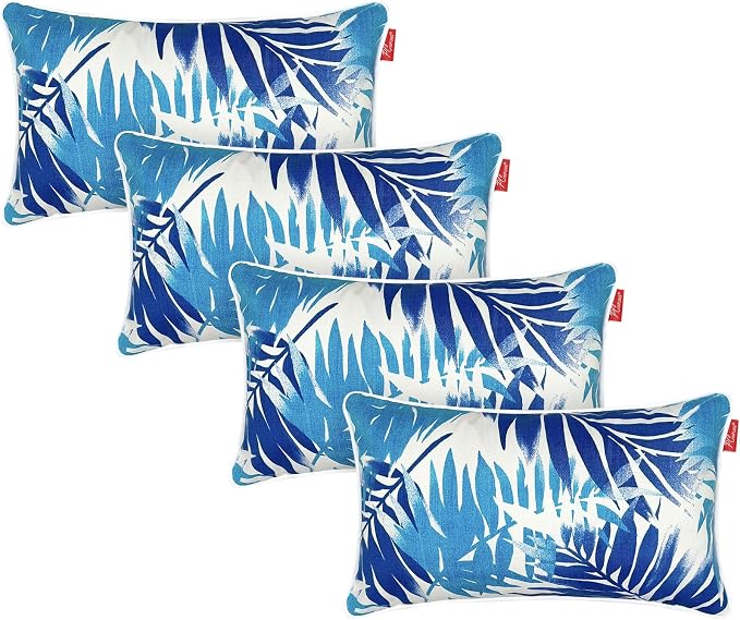 Pack of 4 Outdoor Throw Pillows,20x12 Inch All-Weather Water-Resistant Patio Pillows with Inserts,Decorative Pillows for Patio Furniture,Couch,Sofa,Poolside,Blue Leaf