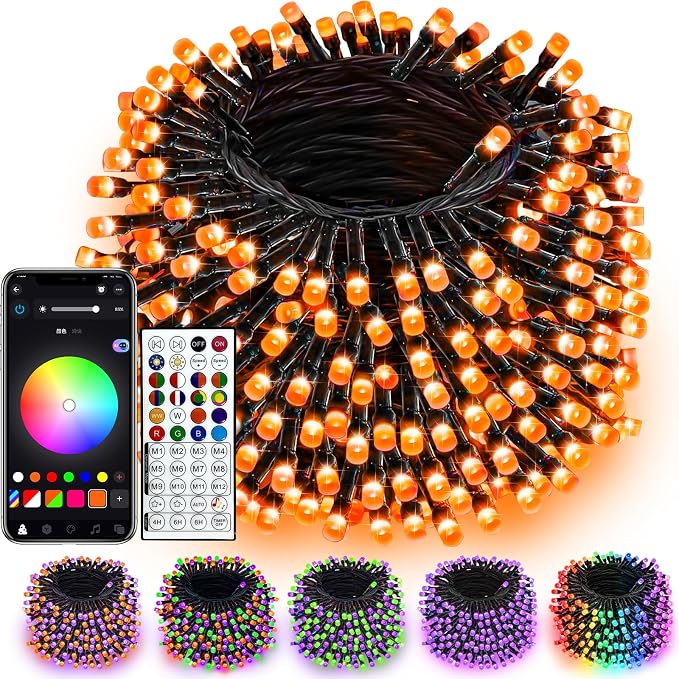 240LED Smart Color Changing String Lights 92FT Orange Fall Light App Remote | Music Sync, Multi Colors and Modes, Timer, Waterproof RGB Twinkle Lights Outdoor Indoor for Christmas Halloween Fall Decor