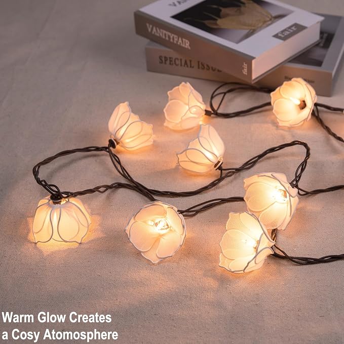 Decorative String Lights Plug in with 10 Bulbs, Flower Garland Fairy Lights Connectable Weatherproof Outdoor Indoor for Wedding Garden Pergola Bedroom Porch Floral Home Decor (White)