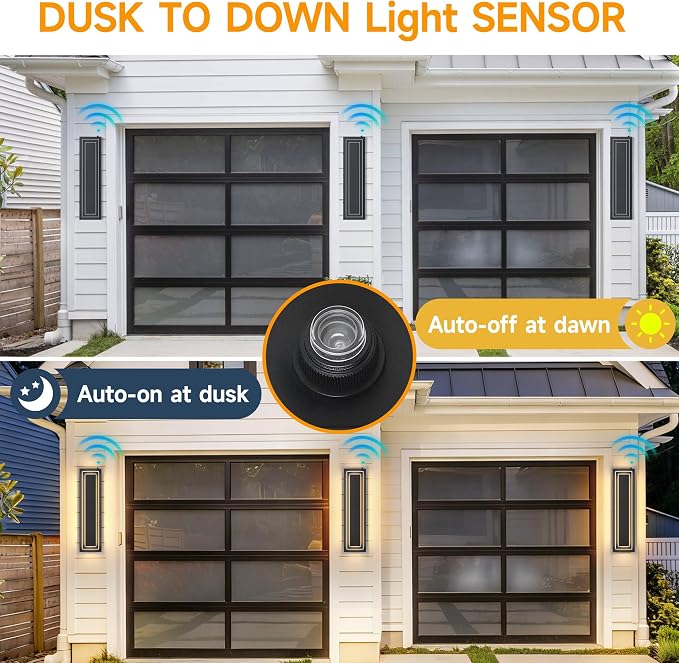 23.6 in Dusk to Dawn Exterior Lighting Fixtures,Outdoor Wall Lights | 2-Tier Black Modern LED Exterior Wall Sconce For Garage, Outdoor Porch Lights Wall Mount,Waterproof ,3000K,36W, 2 Packs