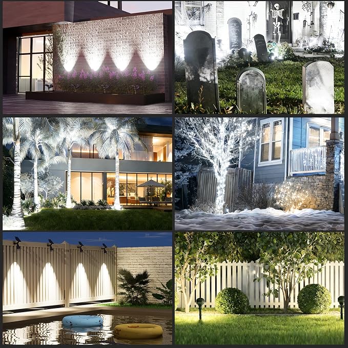 T-SUN Solar Spot Lights Outdoor Waterproof,Solar Landscape Spotlights,4Pack | Cool White, 4 LEDs, 2 Lighting Modes, IP65 Waterproof Dusk to Dawn Solar Lights for Tree, Patio, Yard, Garden, Driveway