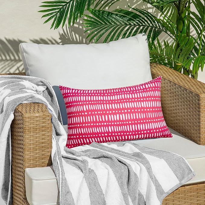 Pack of 2 Outdoor Pillows, 12x20 Outdoor Lumbar Pillows Waterproof | Outdoor Throw Pillows with Inserts, Fluffy and Supportive, Decorative Pillow for Patio and Garden, Pebble Red