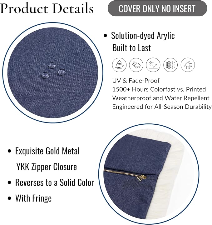 Hofdeco Premium Coastal Hampton Outdoor Performance Throw Pillow Cover Only, 22"x22" Water Repellent, UV and Fade Resistant for Backyard, Couch, Poolside, Indigo Blue Woven Solid