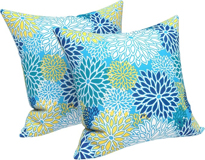 LVTXIII Outdoor Throw Pillows, Decorative Throw Pillows with Inserts, 16"x16" Square Pillows for Bed, Couch, Sofa and Patio Furniture, Set of 2, Dahlia Blue