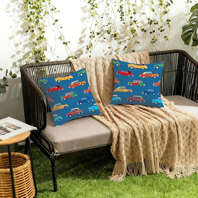 22x22 Inch Outdoor Pillow Covers Set of 2 Waterproof Throw Pillow Covers Decorative Couch Cushion Covers Colorful Car Square Pillowcases Protectors for Patio Garden Sofa