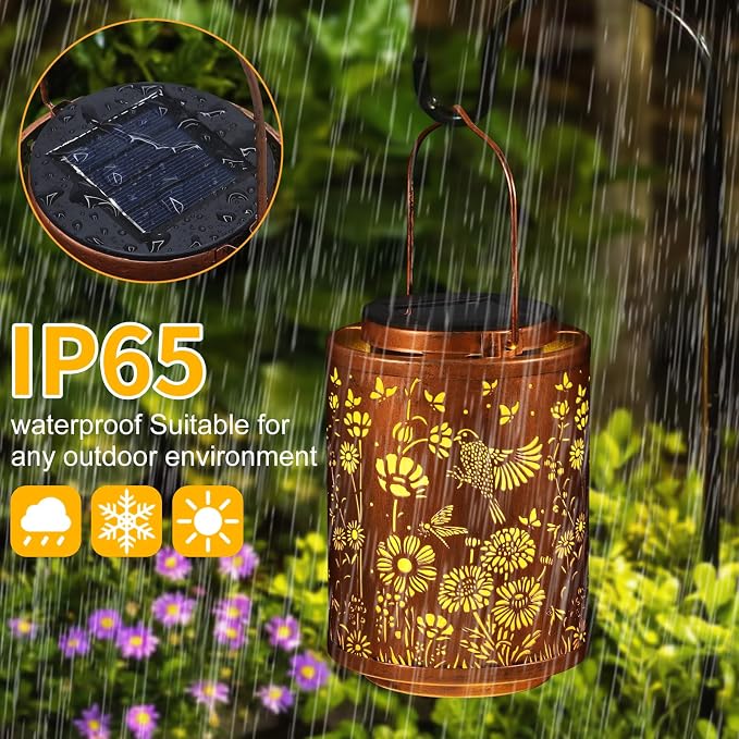 Solar Lanterns Hanging Waterproof Birds Garden Decor Solar Lights | Birthday Gifts for Women Mon Grandma Metal Outdoor Decoration for Outside LED Lanterns for Yard Patio Lawn