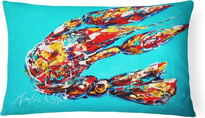 Caroline's Treasures MW1161PW1216 Lucy The Crawfish in Blue Canvas Fabric Decorative Pillow Machine Washable, Indoor Outdoor Decorative Pillow for Couch, Bed or Patio, 12HX16W
