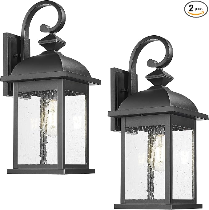 FEMILA 21" Outdoor Wall Light Fixture, 2 Pack Modern Outdoor Wall Sconce, Rust-Proof Waterproof Wall Light with Seeded Glass, Ideal for Porch, Patio, Entryway, Garage, 4FD54B2-2PK BK