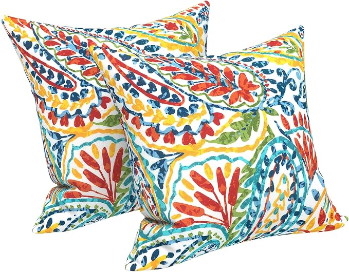 LVTXIII Outdoor Throw Pillows, Decorative Throw Pillows with Inserts, 16"x16" Square Pillows for Bed, Couch, Sofa and Patio Furniture, Set of 2, Paisley Multi