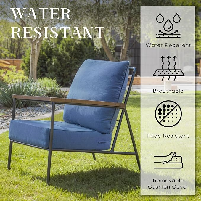 Luxury 24*24*6in Outdoor Patio Cushions, 2 Pieces Navy Blue Outdoor Cushion | 6in Outdoor Patio Cushions, Water-Resistant, Reversible, Removable Cover, for Patio Chairs Sofa Couch Loveseat