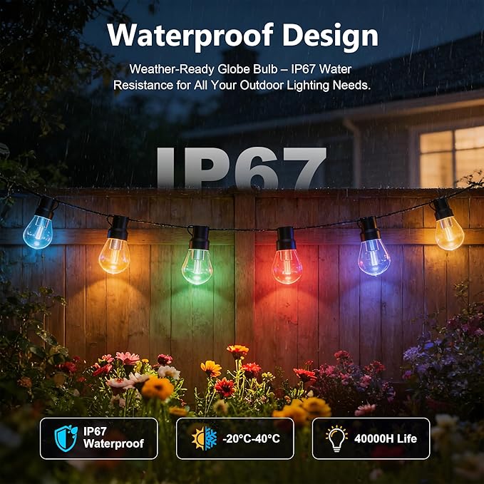Beizelte Outdoor String Lights, 150FT RGB+IC Outside Light Dimmable Shatterproof LED Bulbs, IP67 Waterproof Chasing Effect Lighting DreamColor Patio Strip Lights for Backyard, Balcony, Outdoor Living