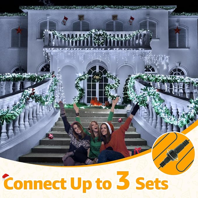 Ollny Cluster Lights Christmas 400LED 20FT, Cool White Christmas Tree Lights 8 Modes Timer Remote, Waterproof Connectable String Lights for Outdoor Indoor Outside Garland Xmas Decorations