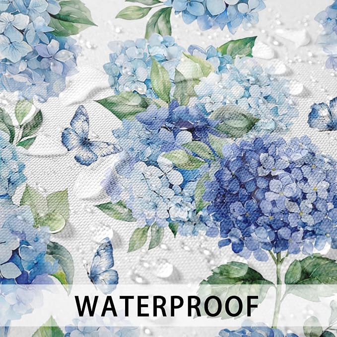 Throw Pillow Covers, Blue Hydrangea Floral, 18 x 18 Inch, Set of 2 | Waterproof outdoor square cushion case pillowcase for farmhouse garden couch beach patio decorative pillows