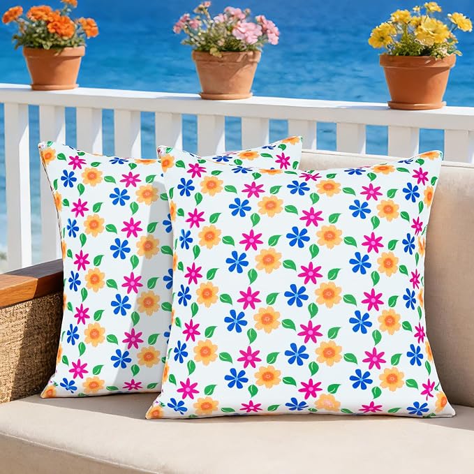 Eternal Beauty 20''x20'' Set of 2 Outdoor Pillow Covers Decorative Pillow Covers for Fall Couch Pillows (Yellow-Blue Flower, 20" x 20" (Pack of 2))