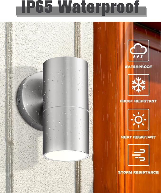 Ken & Ricky Modern Stainless Outdoor Wall Sconce Lights,Brush Nickel，1 PK | Downward Outside Wall Light With Glass Cover,No Glare Exterior Lighting Fixtures,For House Front Porch Garage Patio Entryway