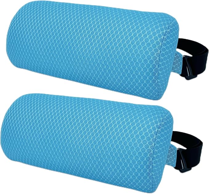 2 Pack Headrest Pillow for Patio Chaise Lounge,Recliner,Beach Chair,Blue | Resilient 3D mesh pillow with removable washable cover, adjustable elastic strap, ergonomic support, lightweight portable