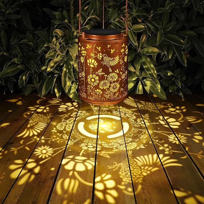 Solar Lanterns Hanging Waterproof Birds Garden Decor Solar Lights | Birthday Gifts for Women Mon Grandma Metal Outdoor Decoration for Outside LED Lanterns for Yard Patio Lawn