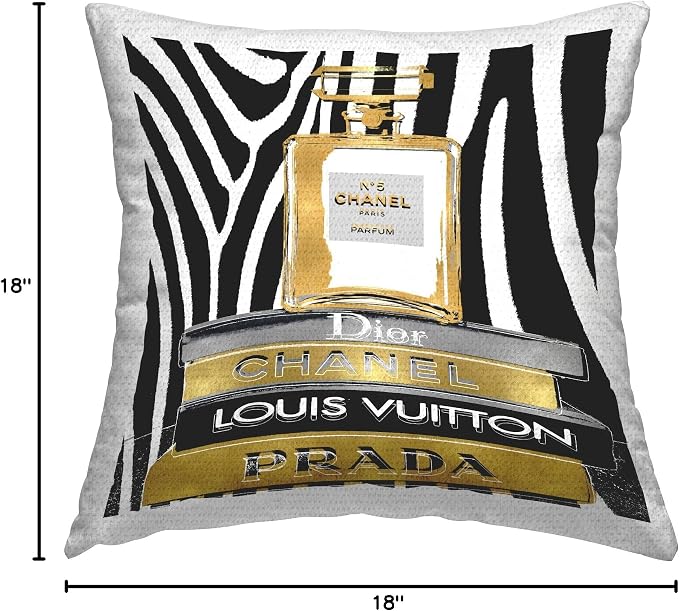 Stupell Industries | Glam Fragrance Fashion Book Stack Black, 18 x 18 | Outdoor Pillow, Made in USA - By Madeline Blake