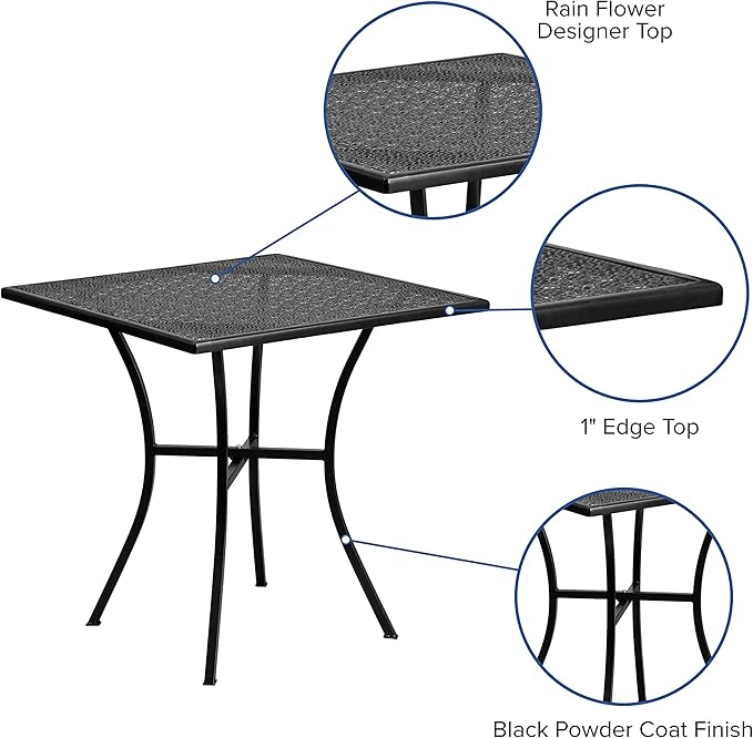 BizChair Commercial Grade 28" Square Black Indoor-Outdoor Steel Patio Table