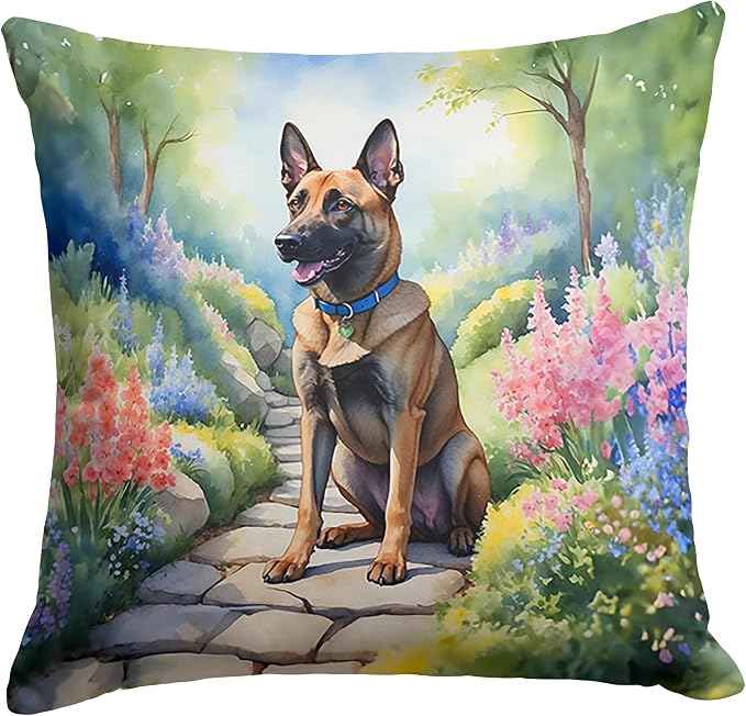 Caroline's Treasures Belgian Malinois Spring Garden Throw Pillow Machine Washable, Indoor Outdoor Decorative Pillow for Couch, Bed or Patio, 18Hx18W