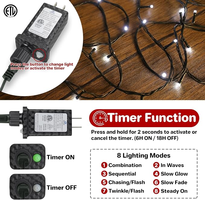 Extra Long 264Ft 800 LED Christmas Lights with Timer, Green Wire Fairy Starry String Lights Plug in, 8 Modes and Memory, forIndoor Outdoor Xmas Tree Wedding Party Decoration,Cool White