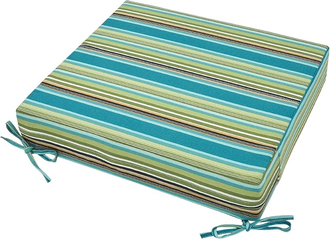 Magpie Fabrics Indoor Outdoor Cushion Cover Replacement 2 Pack, NO Insert! Water Repellent Slipcover with Ties Decor for Patio Garden Chair Sofa Bench Wicker(Green Striped, 24x22x4 Inch)