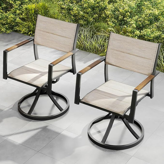 Swivel Patio Chairs Set Set of 2, Never-Rust Aluminum Outdoor Dining Chairs, Patio Swivel Dining Chairs with Upgraded 3D Double-Layer Textilene, Outdoor Swivel Chairs for Deck, Garden, Teak