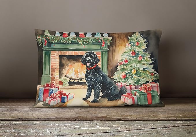 Caroline's Treasures DAC2729PW1216 Portuguese Water Dog Cozy Christmas Throw Pillow Machine Washable, Indoor Outdoor Decorative Pillow for Couch, Bed or Patio, 12HX16W