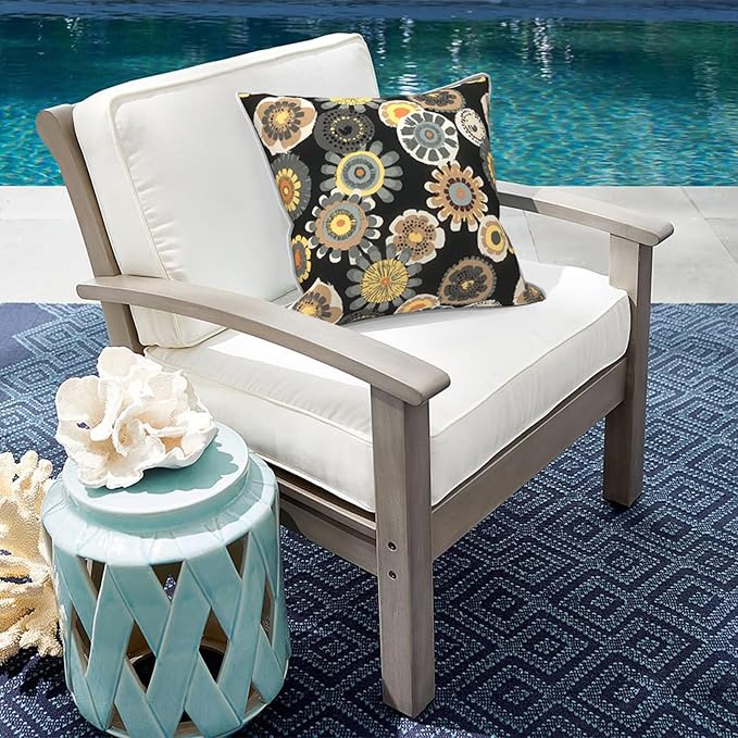 Outdoor Throw Pillow Covers Pack of 2, Decorative Water Repellent Square Pillow Cases with Piping 18x18 Inch, Black Yellow Crosby