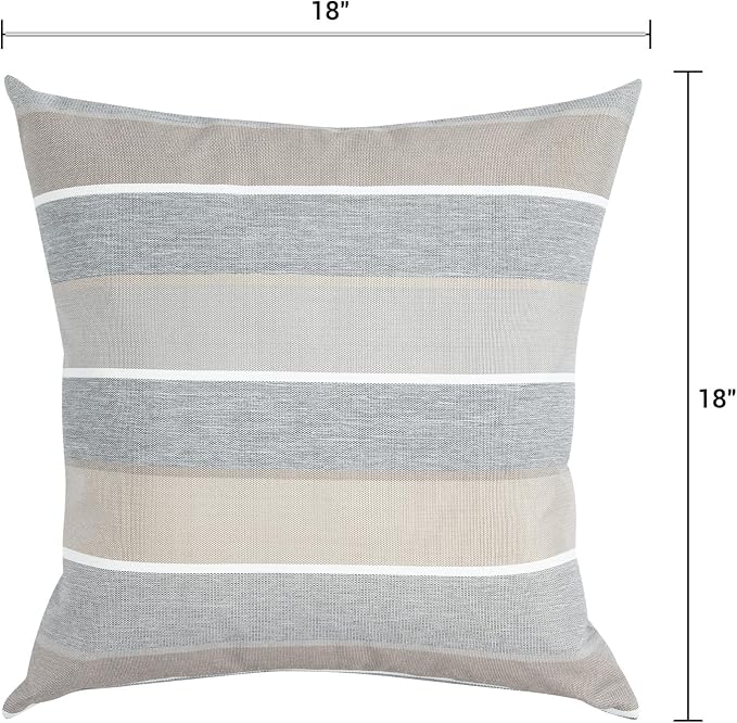 FUNHOME Outdoor Throw Pillows Water Resistant 18x18 inch,Decorative Throw Pillow with Insert Set of 2,Hidden Zipper Headrests for Patio Furniture Sofa Couch Chair(Gray Stripe)