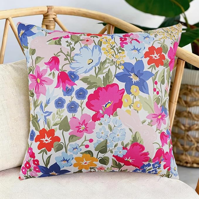 Adabana Outdoor Waterproof Floral Pillow Covers 18x18 Inch | Colorful Outdoor Pillow Covers Summer Decirative for Patio Furniture Porch Garden Pillows