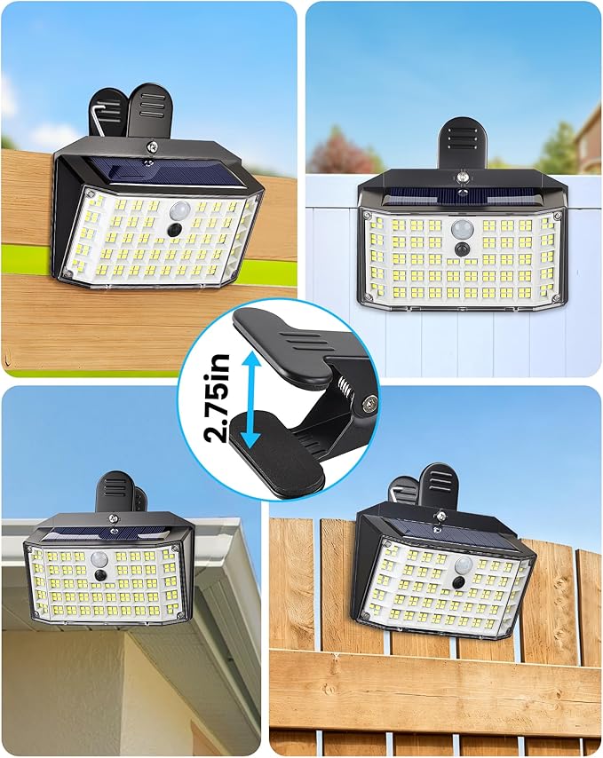 LUHLEE 176LED Clip on Solar Lights Outdoor, 600LM Solar Motion Lights Outdoor with 180° Wide Angle, IP65 Waterproof Portable Solar Fence Lights Outdoor for Fence, Gutter, Garden, Camping, Patio 6Pack