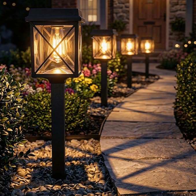 XMCOSY+ 12 Pack Solar Pathway Lights, 50LM Garden Lights Solar Powered | Long lasting, outdoor solar lights for yard, backyard, driveway, walkway, landscape, path, dusk to dawn (warm/cool white)