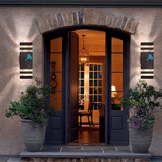2 Pack Outdoor Wall Lights, Modern Dusk to Dawn LED Outdoor Lighting 2-Layer Brown Outdoor Lights for House Exterior Wall Light Fixture Waterproof Up and Down Porch Lights for Garage Entryway