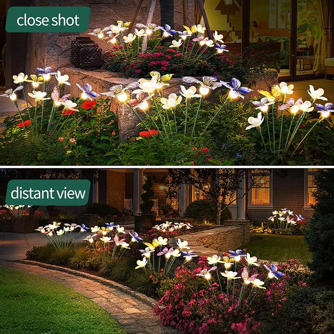 FENSAN Solar Garden Lights,4packs-32LED Outdoor Solar Powered Decor for Yard, Patio, Pathway, IP65 Waterproof Butterfly Lights