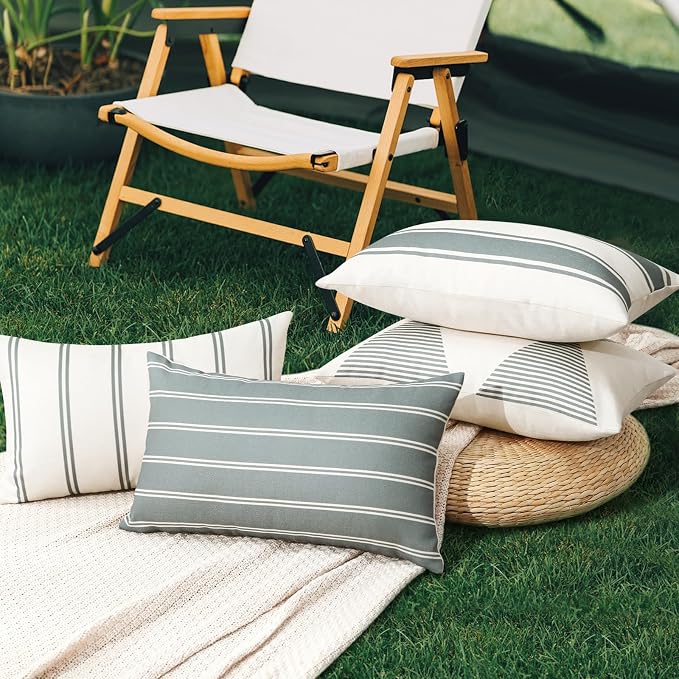 OTOSTAR Outdoor Decorative Pillow Covers Waterproof Garden Throw Pillow Covers 12x20 Inch Cushion Case Geometry Throw Pillowcases Pillows Shell for Patio Furniture Couch Tent Balcony Pack of 4 (Grey)