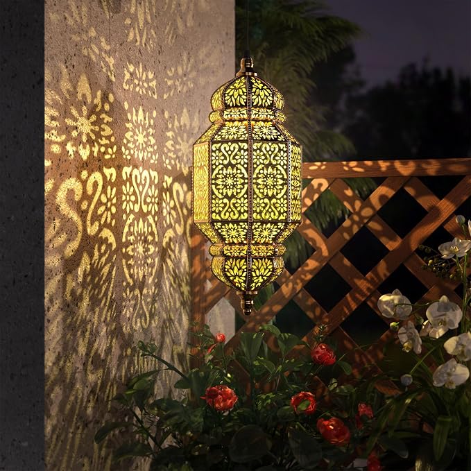 Twinkya 18 Inch High Large Hanging Solar Lights Outdoor Garden Decorative Solar Lantern Waterproof Plastic Moroccan Outdoor Decorations for Patio Pathway Yard Porch Backyard Garden Decor (1 Pack)