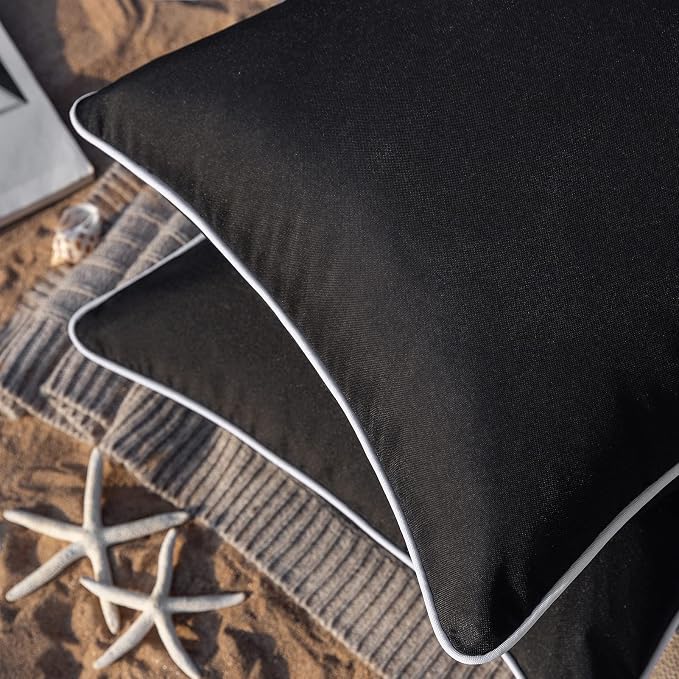 Phantoscope Pack of 2 Outdoor Waterproof Solid Throw Decorative Pillow Cover Decorative Square Outdoor Pillows Cushion Case Patio Pillows for Couch Tent (18''x18'', Black)