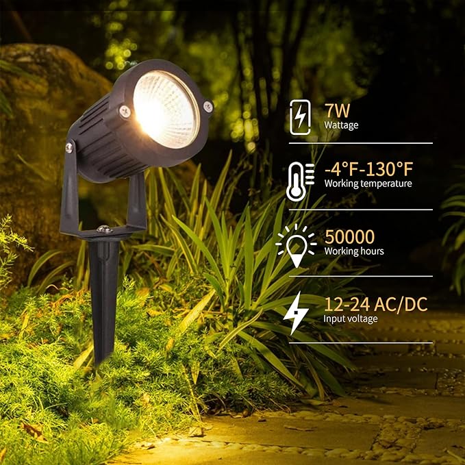 REEGOLD Low Voltage Landscape Lights Outdoor: 7W 700LM LED Landscape Lighting with Connectors for Tree Garden Yard Pathway | 12V 24V Warm White 2700K Spotlights | IP65 Waterproof | 24 Pack