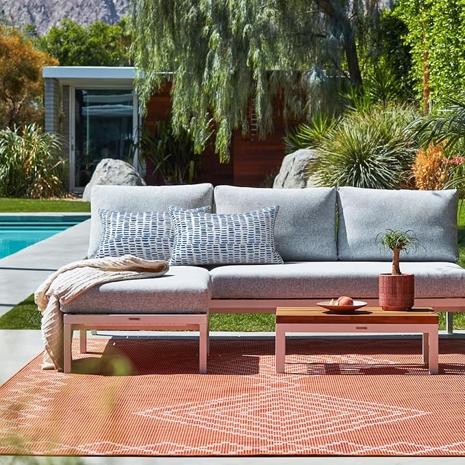 LVTXIII Set of 2 Outdoor Lumbar Pillows for Patio Furniture with White Piping, 12"x20" Fade Resistant Patio Lumbar Pillows with Inserts for Home Coach Sofa Use, A Pebble Blue