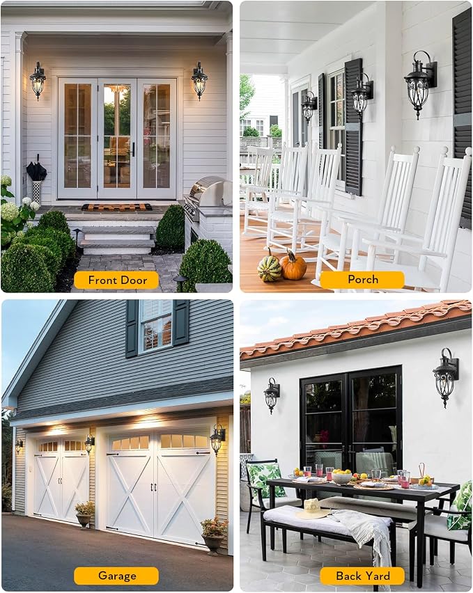 VIANIS Motion Sensor Outdoor Lights, Black Motion Lights for Outside, Dusk to Dawn Outdoor Light Fixtures with Seed Glass, 100% Aluminum Exterior Lighting Fixtures with House, Garage, Porch, Doorway