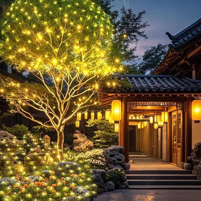 Bush Lights Outdoor, 9.8FT x 6.6FT Christmas Decorations Outdoor Net Lights, 8 Modes Connectable Mesh Light, 196 LED Christmas Warm White for Trees, Bushes, Garden, Yard Decorations
